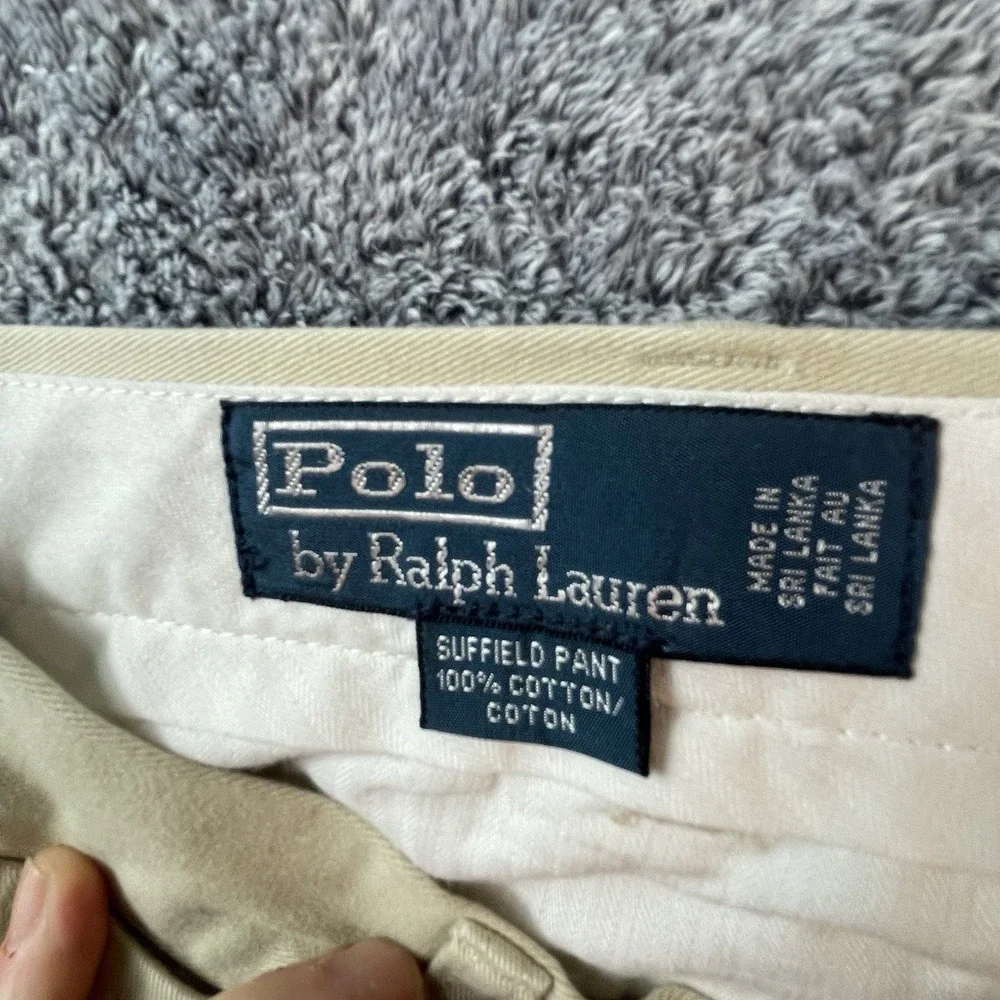 Polo Ralph Lauren Suffield Pants Size 36x32 Beige Flat Front Chino Khakis Preppy